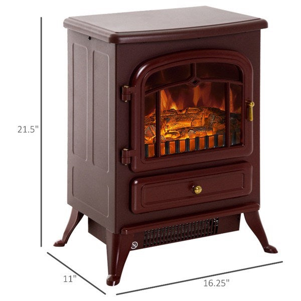 22" Red Electric Fireplace Heater with Realistic 3D Flame