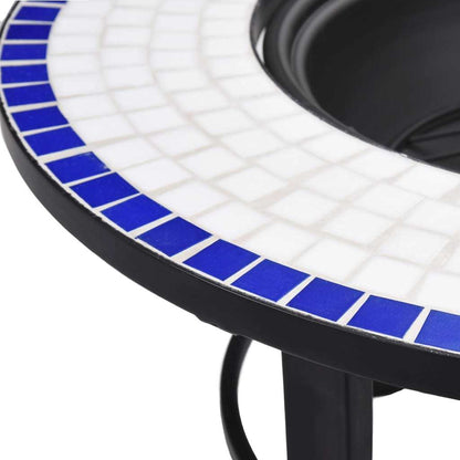 26.8" Blue and White Round Mosaic Fire Pit Table with Ceramic Top, Steel Bowl