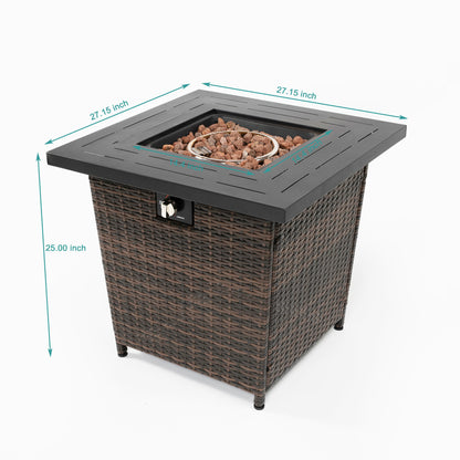 Stylish, Brown Wicker Square Fire Pit Table, 40,000 BTU, Black/Brown (28" x 28" x 24.8")