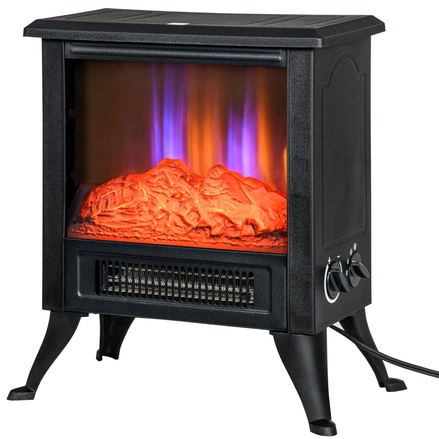 17" Electric Fireplace Stove with Two Heating Modes, Realistic Logs, LED Flame, Black