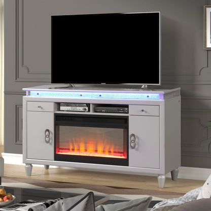 60" Perla Electric Fireplace Center in Milky White