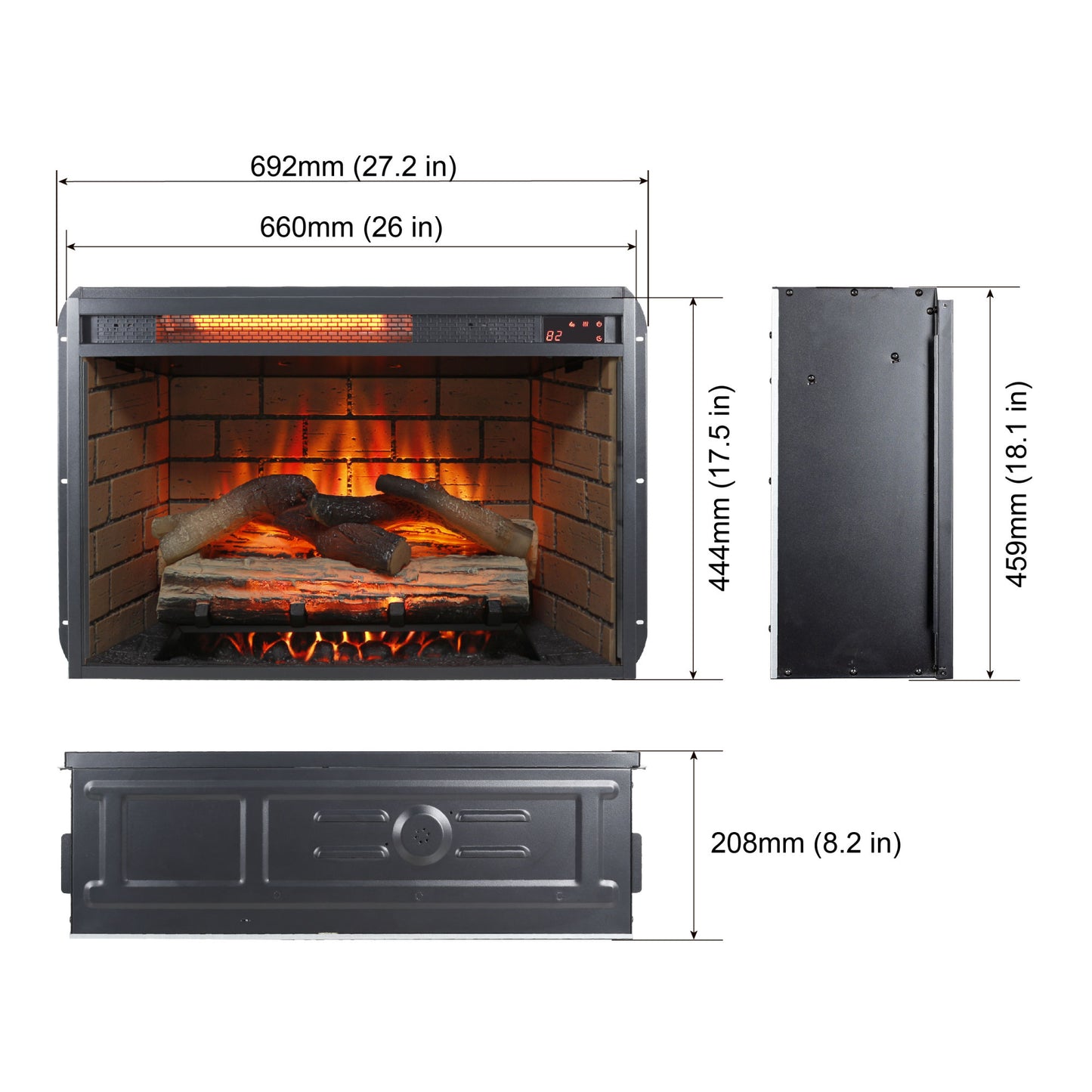 60" Electric Fireplace Entertainment Center With Door Sensor-Dark Rustic Oak