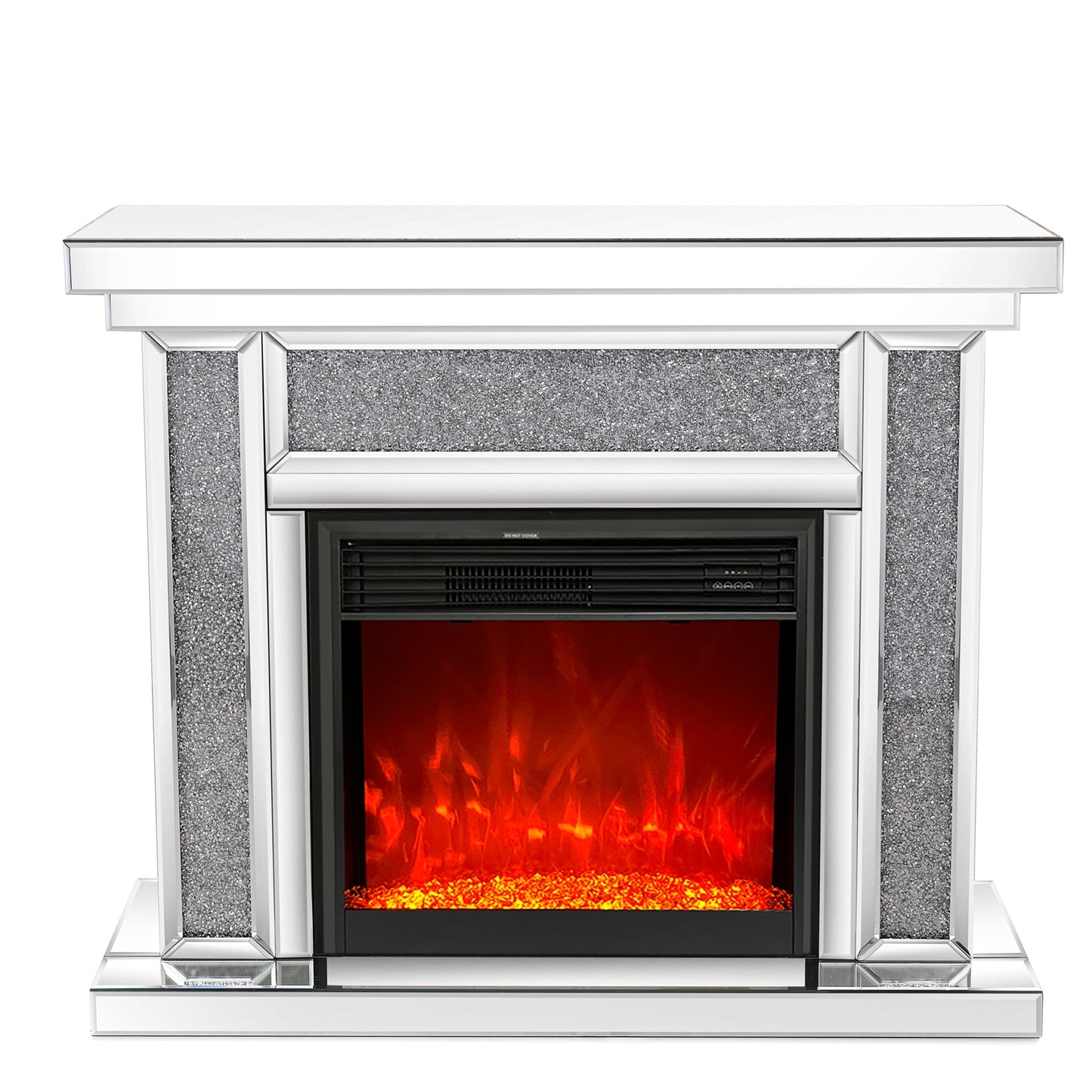 47" Mirrored Electric Fireplace with 7 Colors Adjustable 3D Flame, Mantel, and Remote Control, Silver