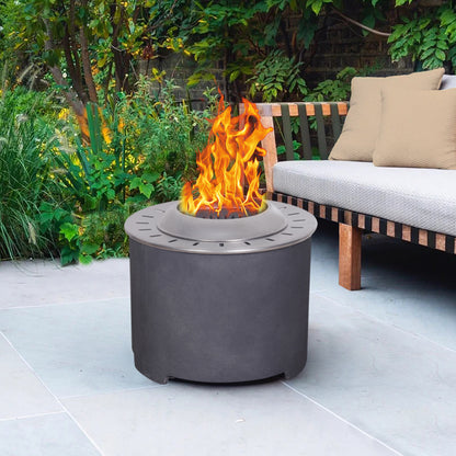 Concrete Smokeless Fire Pit with Wind Guard (20.5" x 20.5" x 15"), Black/Silver