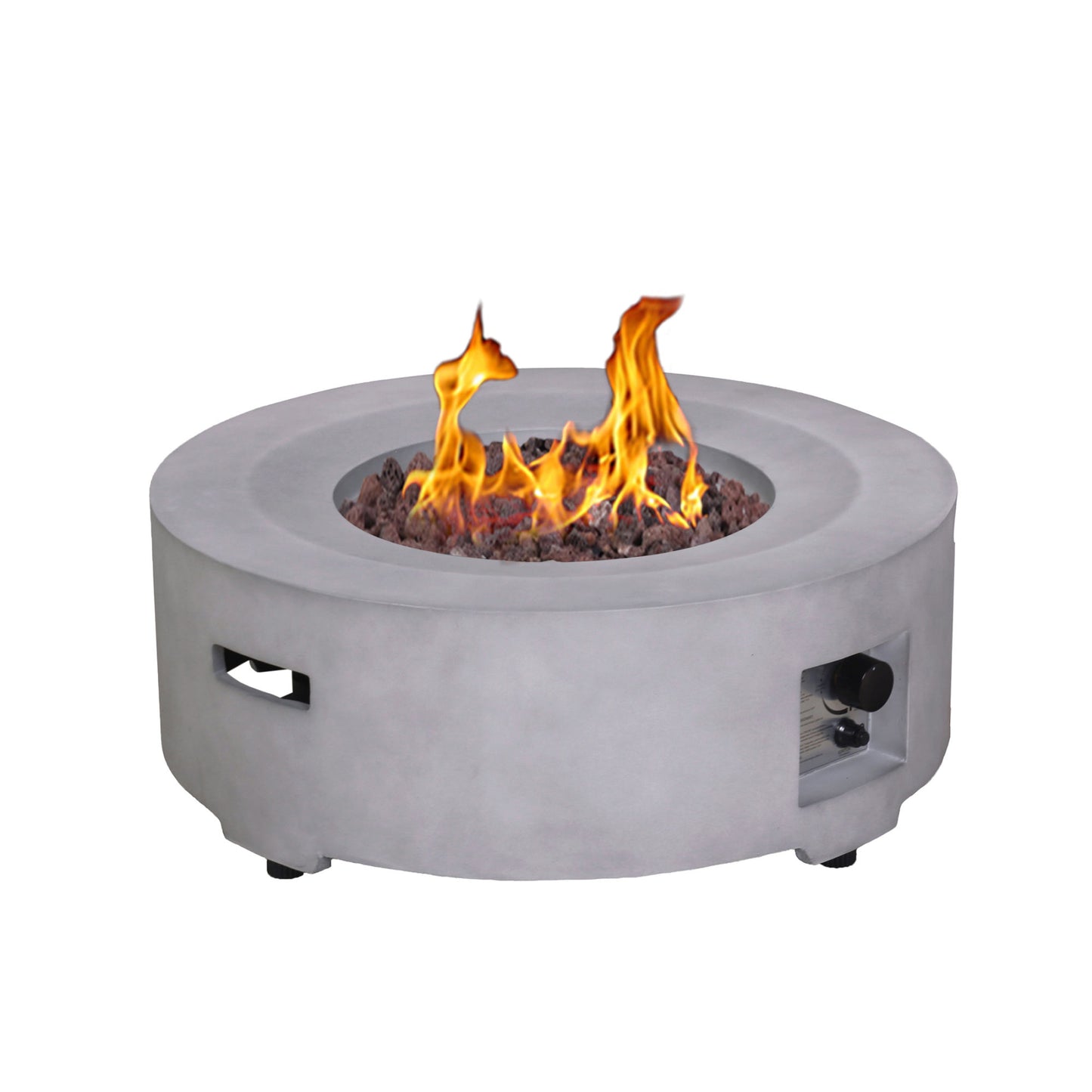 30" Round Gray Faux Concrete Fire Pit with Electronic Ignition, 40,000 BTU