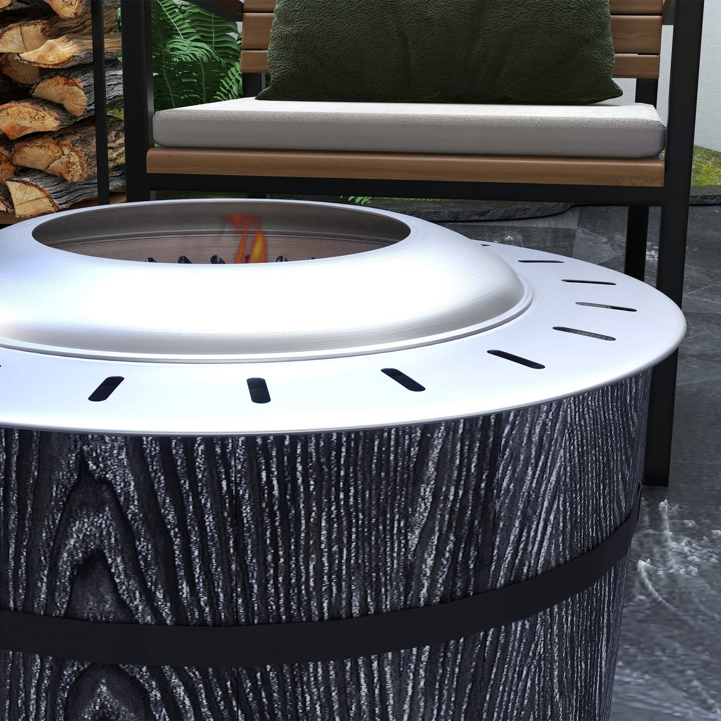 Smokeless Fire Pit with Fireproof Mat, 20" Barrel Style Firepit (20.5" Dia x 15.25" H), Black/Grey