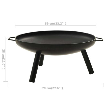 27.6" Steel Fire Pit with Handles, (27.6" x 23.2" x 11"), Black