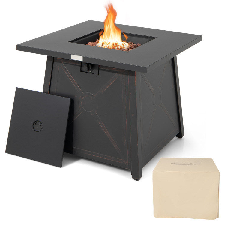 Square Propane, Black, Gas Fire Pit Table, 50,000 BTU, Steel Frame (30" x 30" x 25")