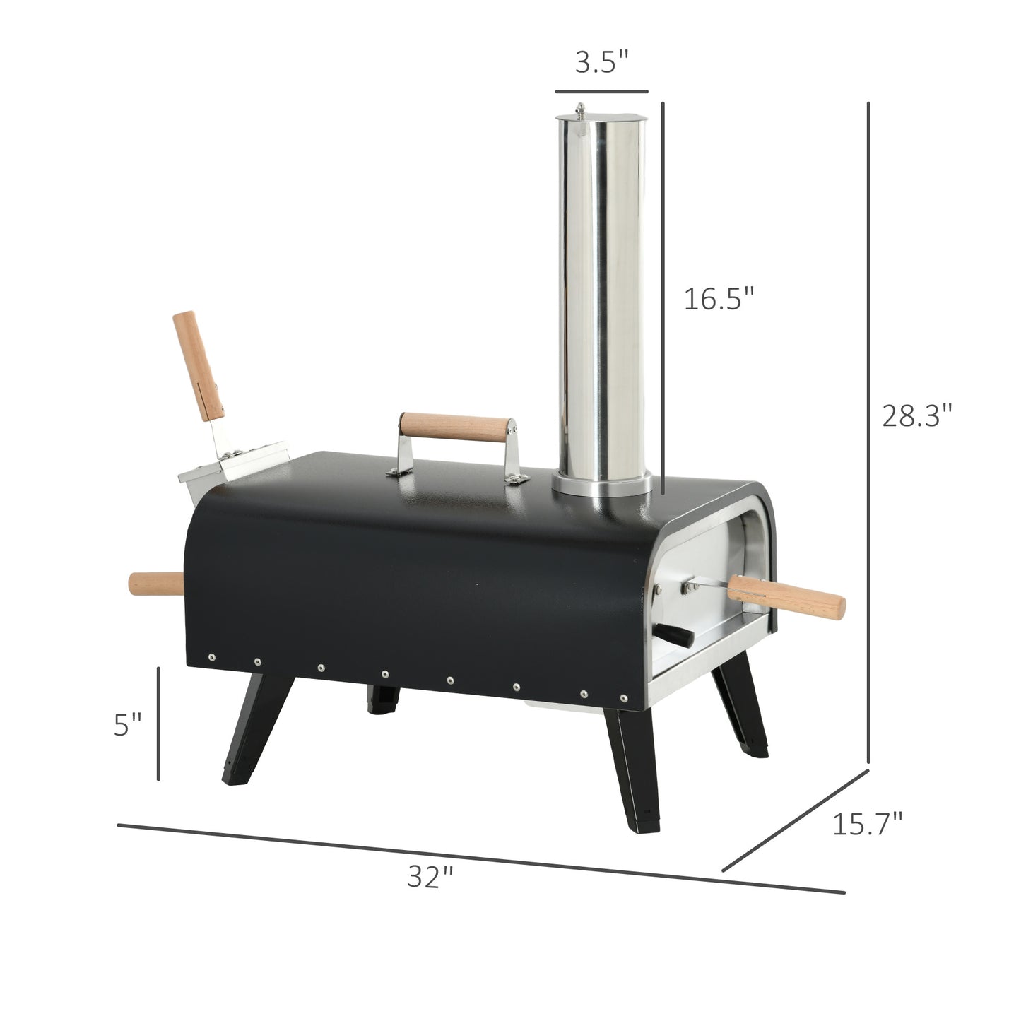 Portable Pellet Wood Fired Outdoor Pizza Oven, Peel and Cover (32" x 15.75" x 28.25")