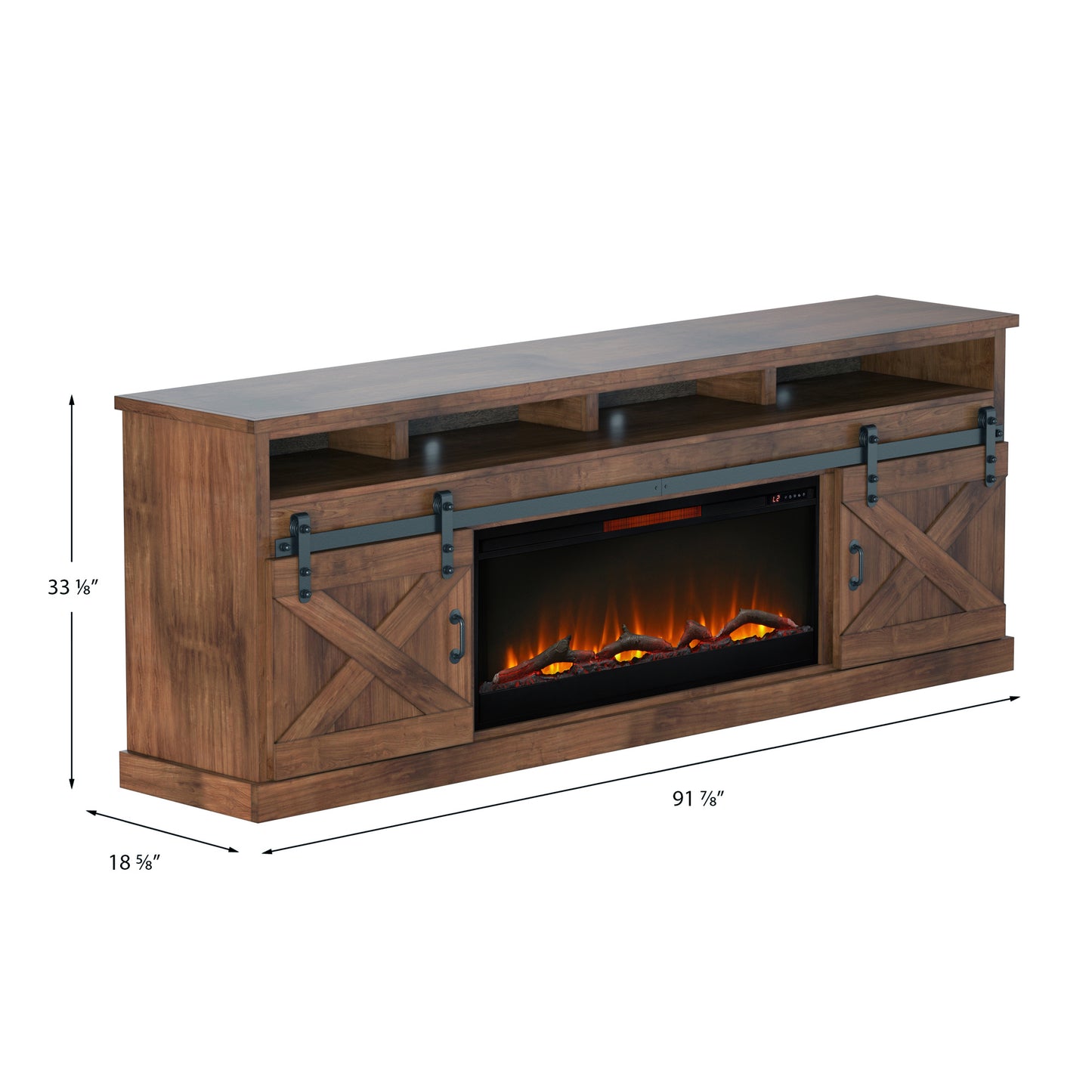 93" Farmhouse Electric Fireplace Center for TVs up to 100 inches, Minimal Assembly, Aged Whiskey Finish