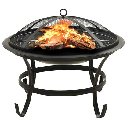 22" 2-in-1 Cooking Fire Pit with Mesh Cover & Grill, Black