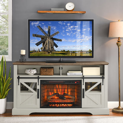 60" Electric Fireplace Entertainment Center with Door Sensor, Jasmine White