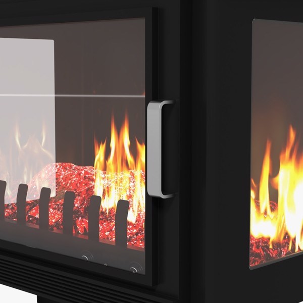 24" Electric Fireplace Stove, Freestanding Fireplace Heater with Realistic Flame, Adjustable Temperature, Black