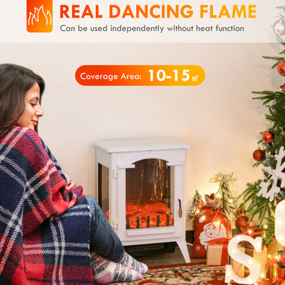 23" Electric Fireplace Heater, Fire Place Stove with Realistic LED Flames and Logs, Overheating Protection, 750W/1500W, White