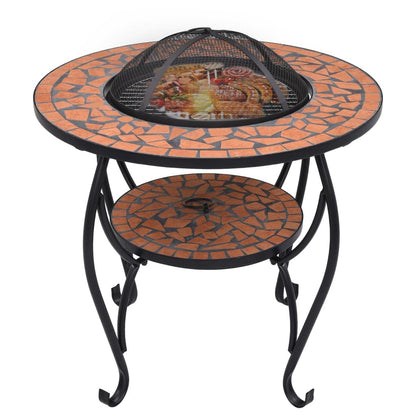 26.8" Light Terracotta Mosaic Round Fire Pit Table with Ceramic Top, Steel Bowl