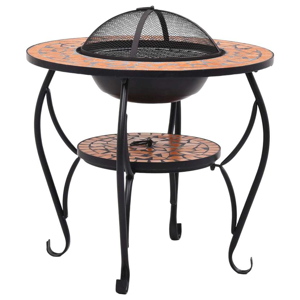 26.8" Light Terracotta Mosaic Round Fire Pit Table with Ceramic Top, Steel Bowl