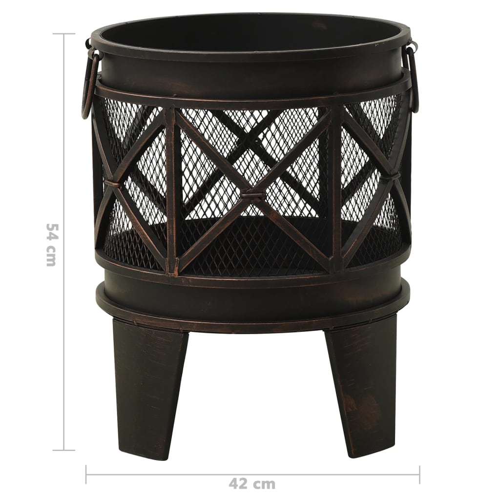 16.5" Rustic Steel Fire Pit with Poker (16.5" x 21.3"), Black/Brown