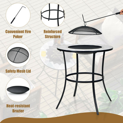 25.5" Multi-Purpose 2-in-1 Round Outdoor Fire Pit Table Black Steel Frame