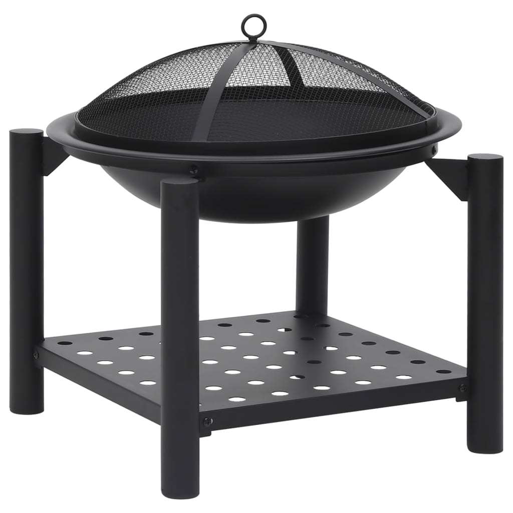 21.3" Steel Fire Pit with Log Holder (21.3" x 21.3" x 21.7"), Black