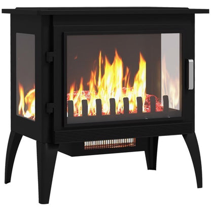 24" Electric Fireplace Stove, Freestanding Fireplace Heater with Realistic Flame, Adjustable Temperature, Black