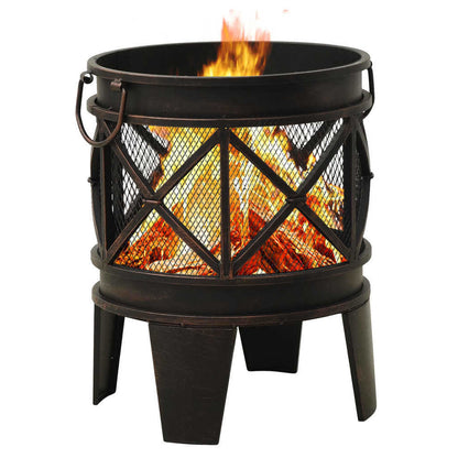 16.5" Rustic Steel Fire Pit with Poker (16.5" x 21.3"), Black/Brown