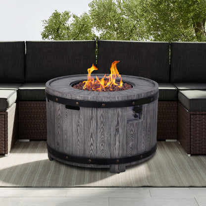 36" Wood Grain Gas Round Fire Pit Table, 50,000 BTU, Antique Black, Ready to Use