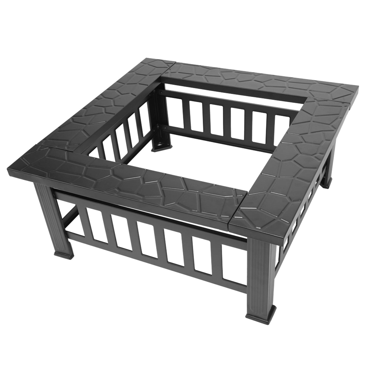 Square, Black, Courtyard Metal Fire Pit Table with Accessories (32" x 32" x 17")