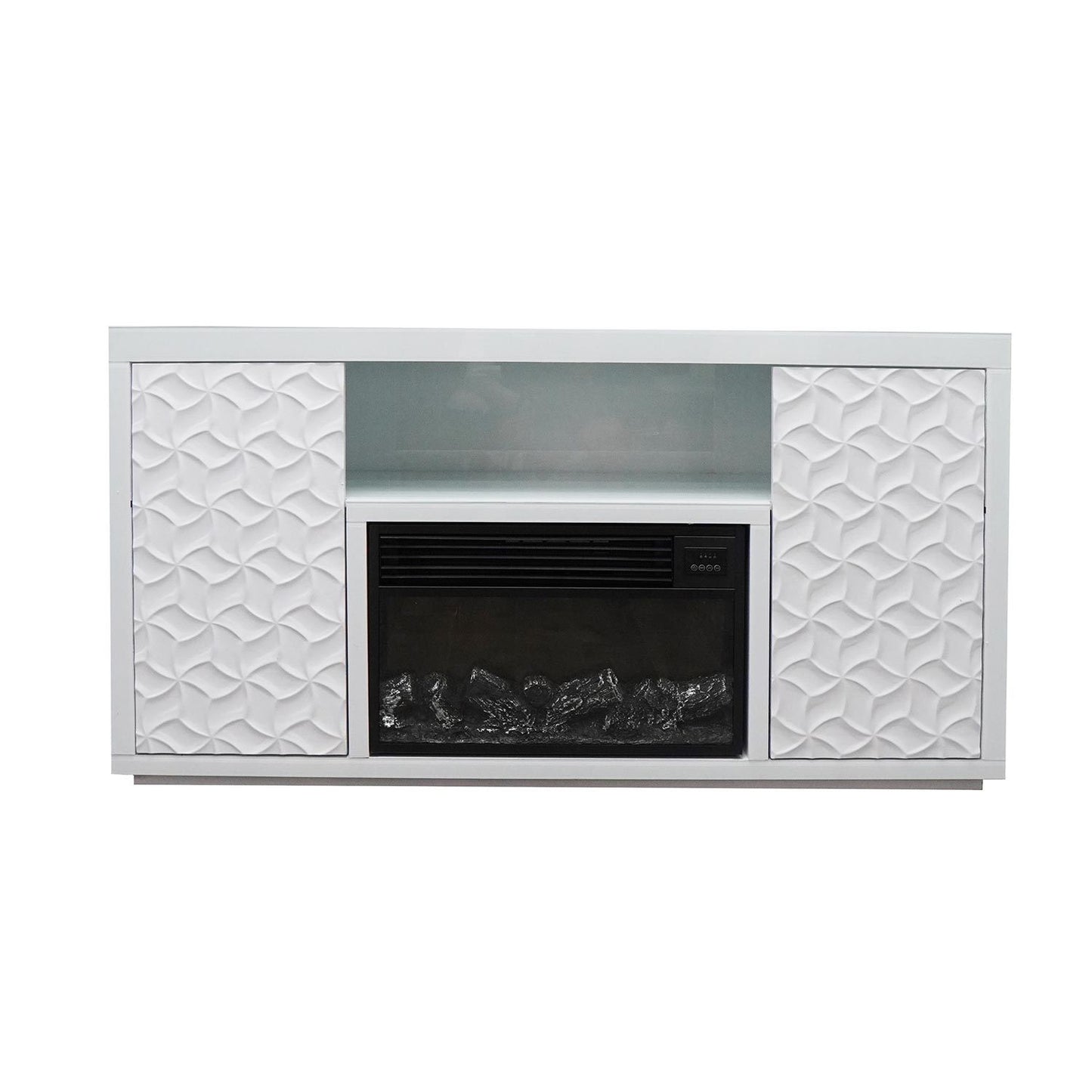 60" Timeless White Electric Fireplace with LED Panel, Speakers, and Remote