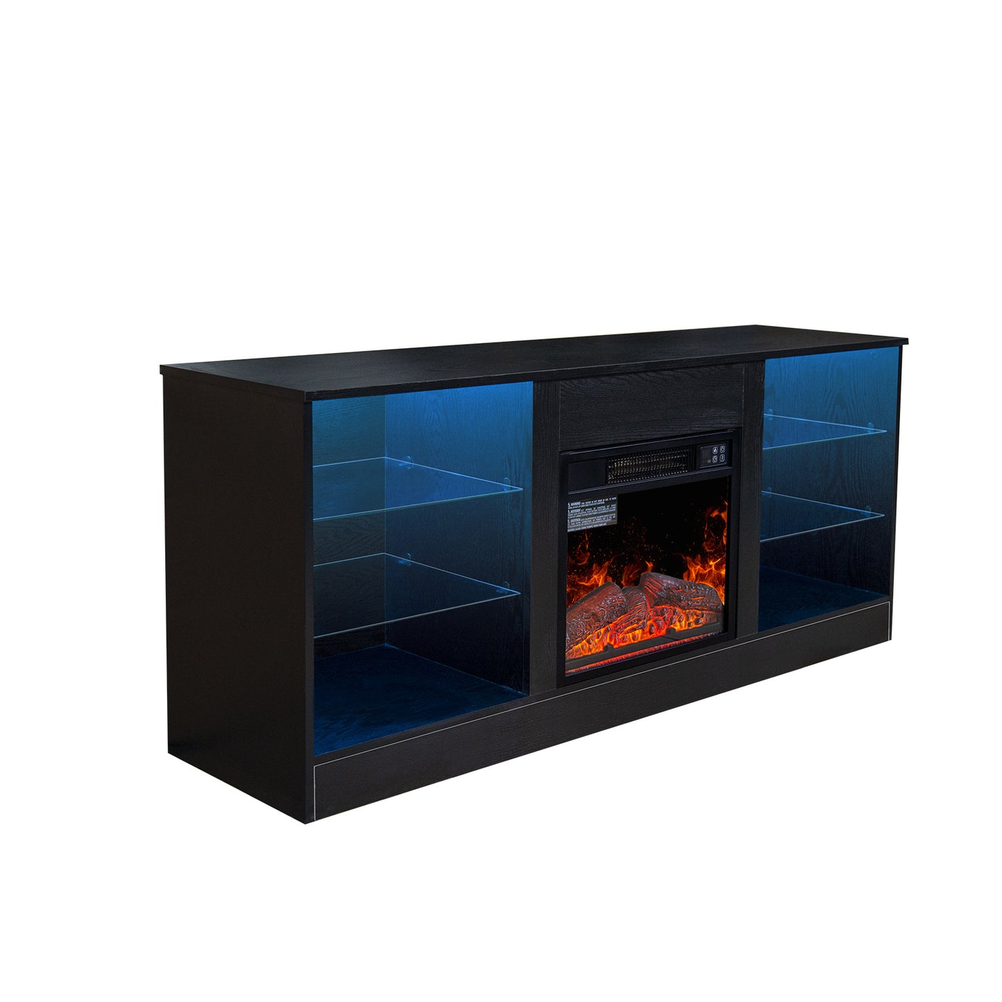 58" Entertainment Center With 18" Electric Fireplace Heater for TVs up to 62", (Black)