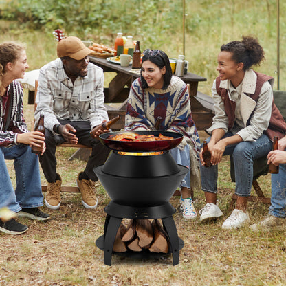 3-in-1 Efficient Cooking Fire Pit with Mesh Cover & Grill (23.2" x 23.2" x 23.6"), Black