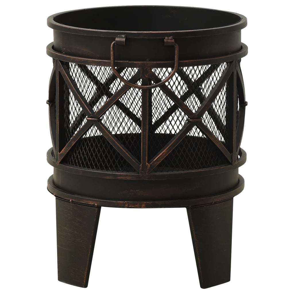 16.5" Rustic Steel Fire Pit with Poker (16.5" x 21.3"), Black/Brown