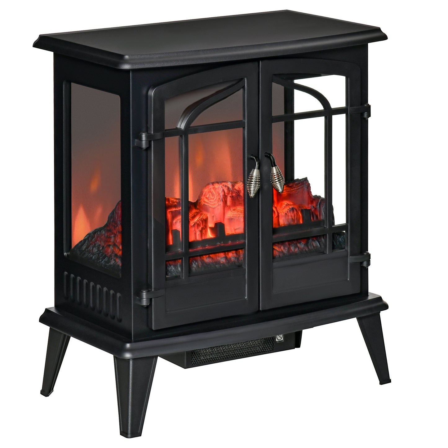 29" Electric Fireplace Heater, Freestanding Stove with Realistic LED Log Flames, Black