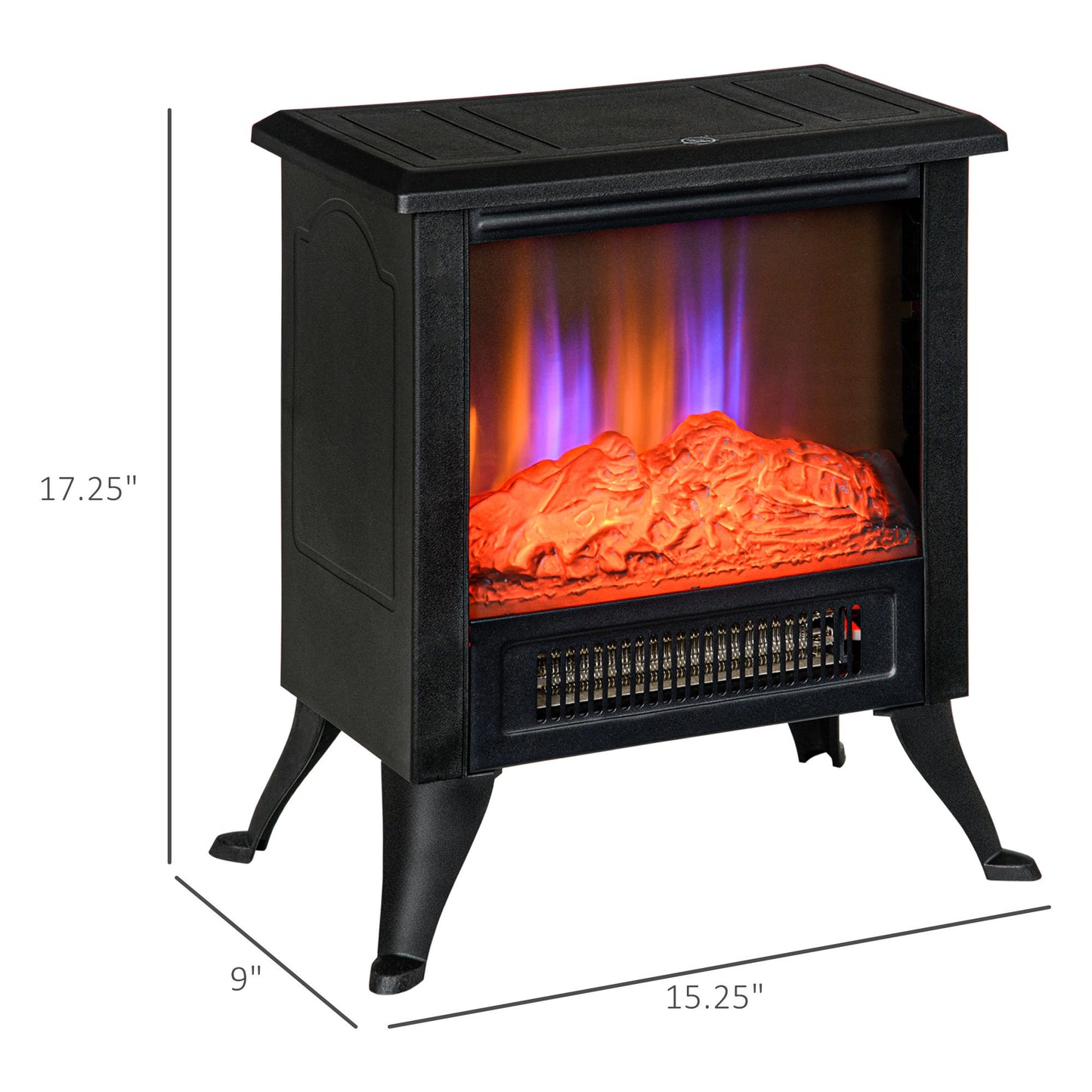 17" Electric Fireplace Stove with Two Heating Modes, Realistic Logs, LED Flame, Black