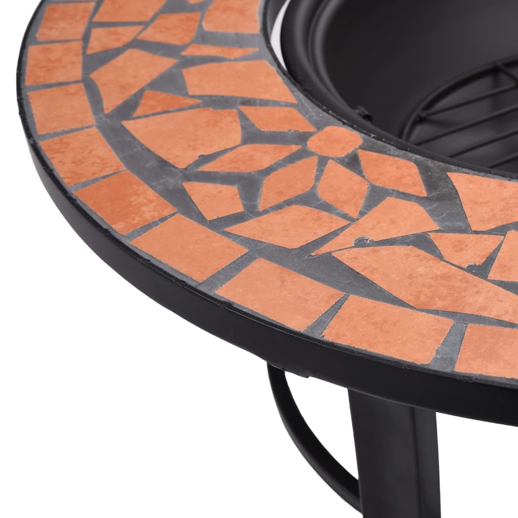 26.8" Mosaic, Terracotta Round Steel & Ceramic Fire Pit Table for Garden & Patio