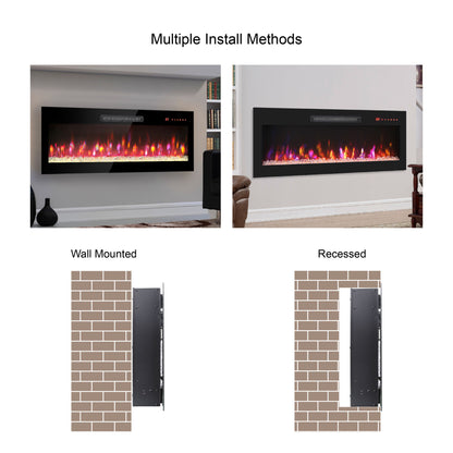 50" Recessed Ultra-Thin Electric Fireplace with Remote and Multi-Color Flame