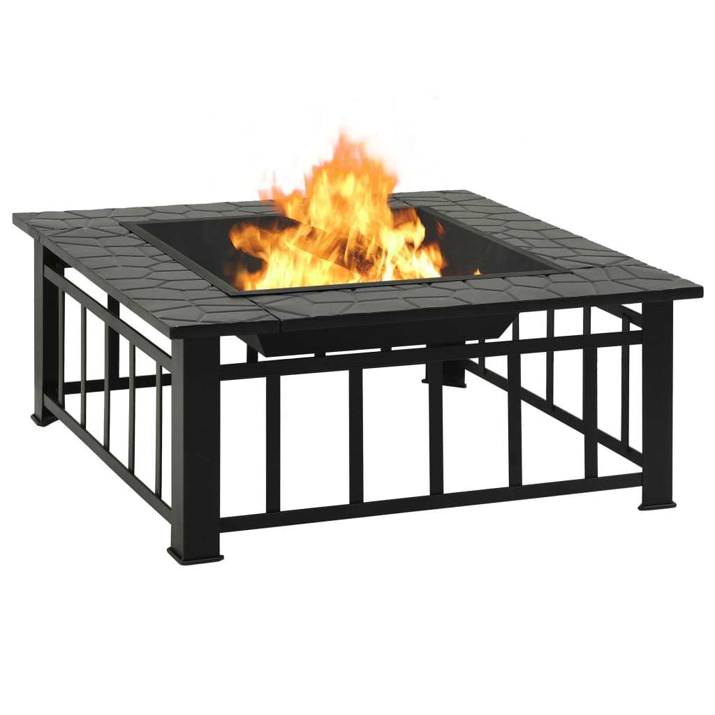 31.9" Garden Steel Fire Pit with Poker 31.9"x31.9"x18.5" XXL, Black