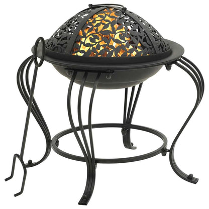 19.3" Regally Designed Steel Fire Pit with Poker, (19.3" x 19.3" x 17.3"), Black