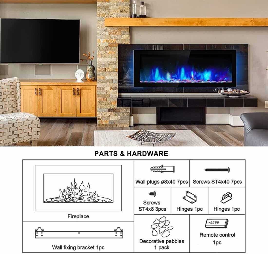 39" Wall Mounted Electric Fireplace w/ Remote 2 Switching Modes