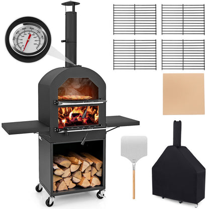 Outdoor Pizza Oven with Cover, Grill Racks, Thermometer (45.5" x 17.5" x 67")