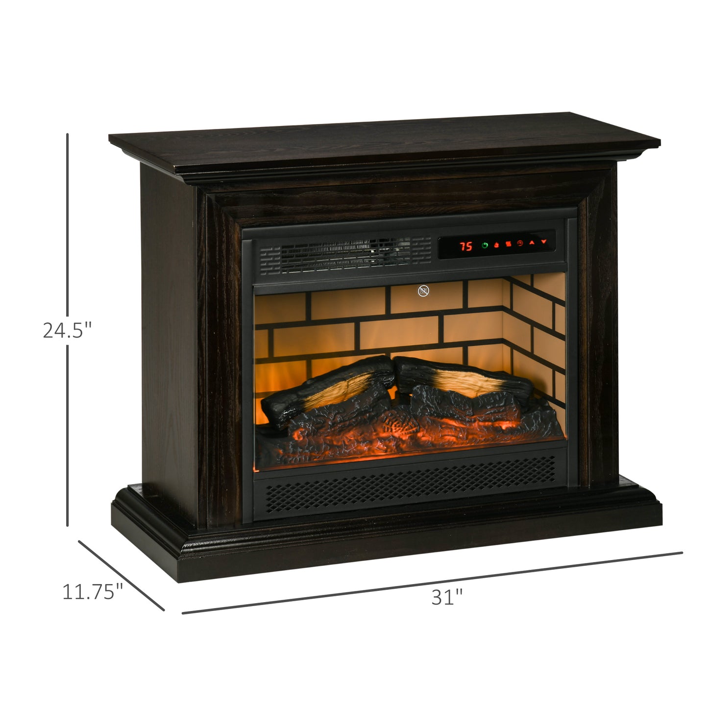 31" Electric Fireplace with Dimmable Flame Effect and Mantel, Freestanding Space Heater with Log Hearth and Remote Control, 1400W, Brown