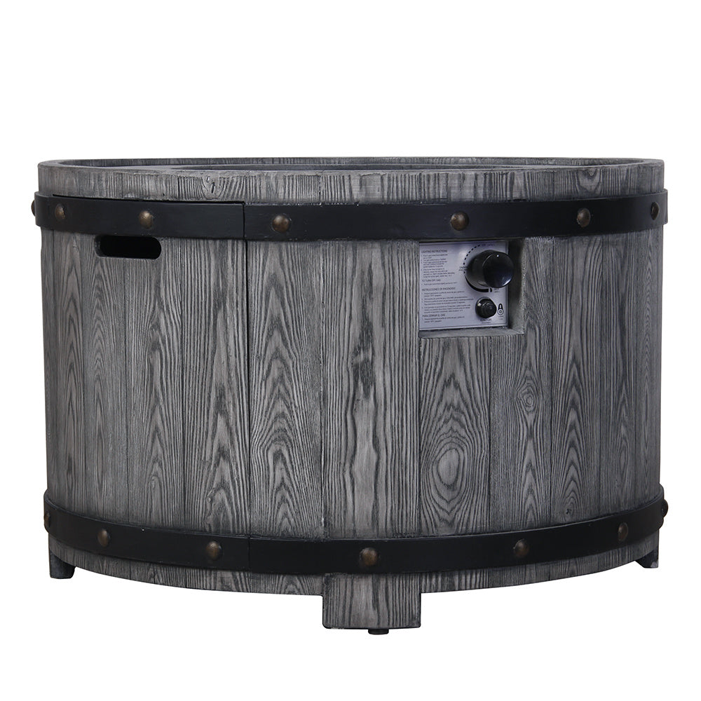 36" Wood Grain Gas Round Fire Pit Table, 50,000 BTU, Antique Black, Ready to Use