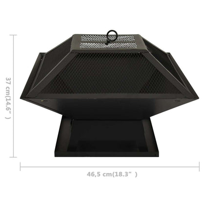 18" 2-in-1 Cooking Fire Pit with Mesh Cover & Grill, (18.3" x 18.3" x 14.6"), Black