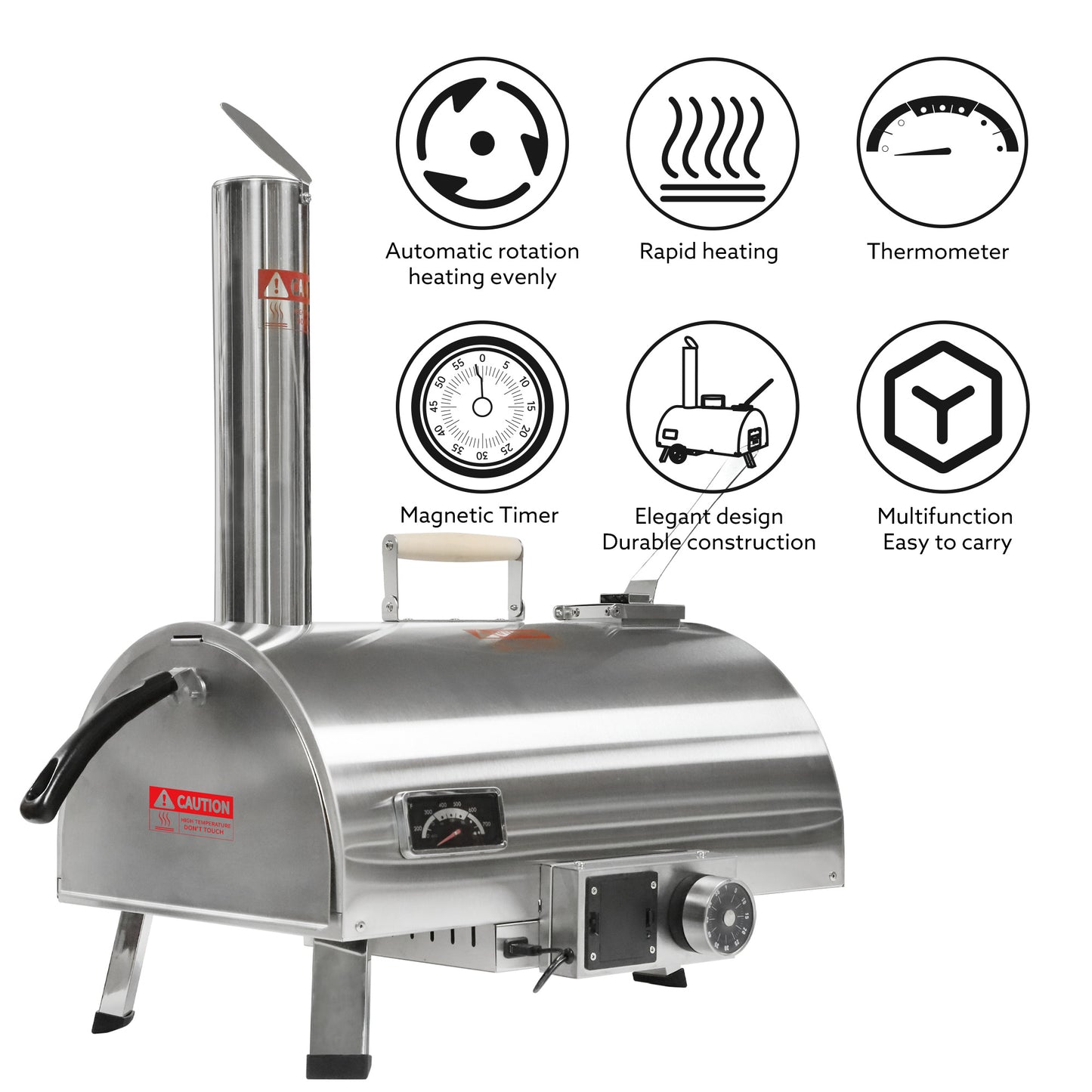 Automatic, Rotatable Outdoor Pizza Oven, Wood Fired (24.4" x 15" x 28")