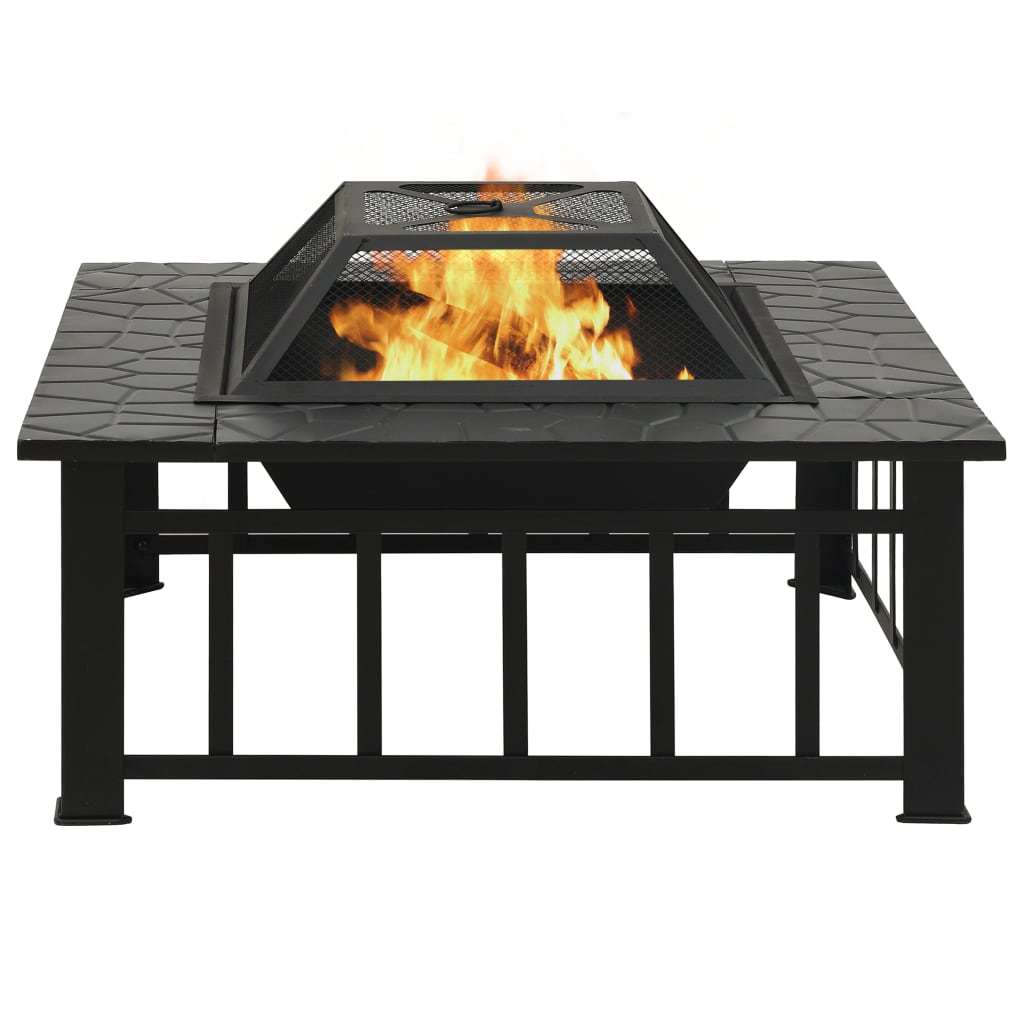 31.9" Garden Steel Fire Pit with Poker 31.9"x31.9"x18.5" XXL, Black