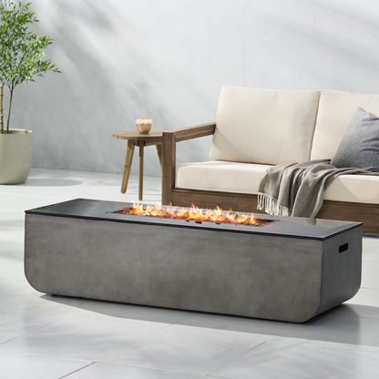 Rectangle Concrete Fire Pit Table, 50,000 BTU, Light Gray and Black (56" W x 20" H x 15" D)