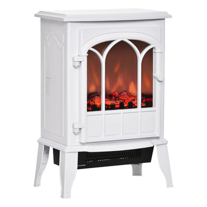 22" Electric Fireplace Stove, Freestanding Fire Place Heater with Realistic Logs and LED Flame, Adjustable Temperature, Overheat Protection, 750W/1500W, White