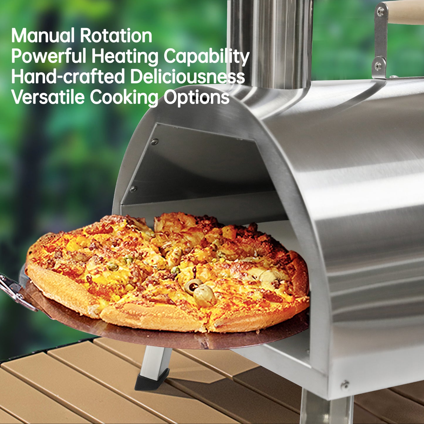 Silver, Semi-Automatic Rotatable Outdoor Pizza Oven (26.8" x 15" x 28.5)