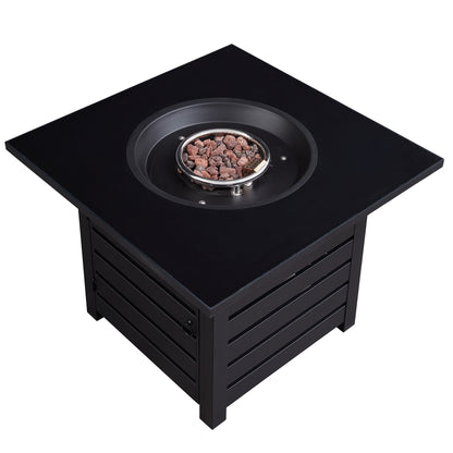 Outdoor Black Square Fire Pit With Table Top, 40000 BTU, for Deck Garden Backyard (31.75'' W x 31.75" D x 23.8'' x H)