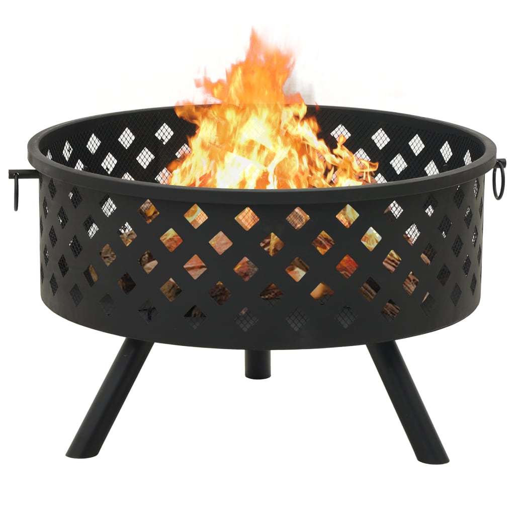 26.8" Decorative XXL Steel Fire Pit with Poker (26.8" x 26.8" x 20.5"), Black