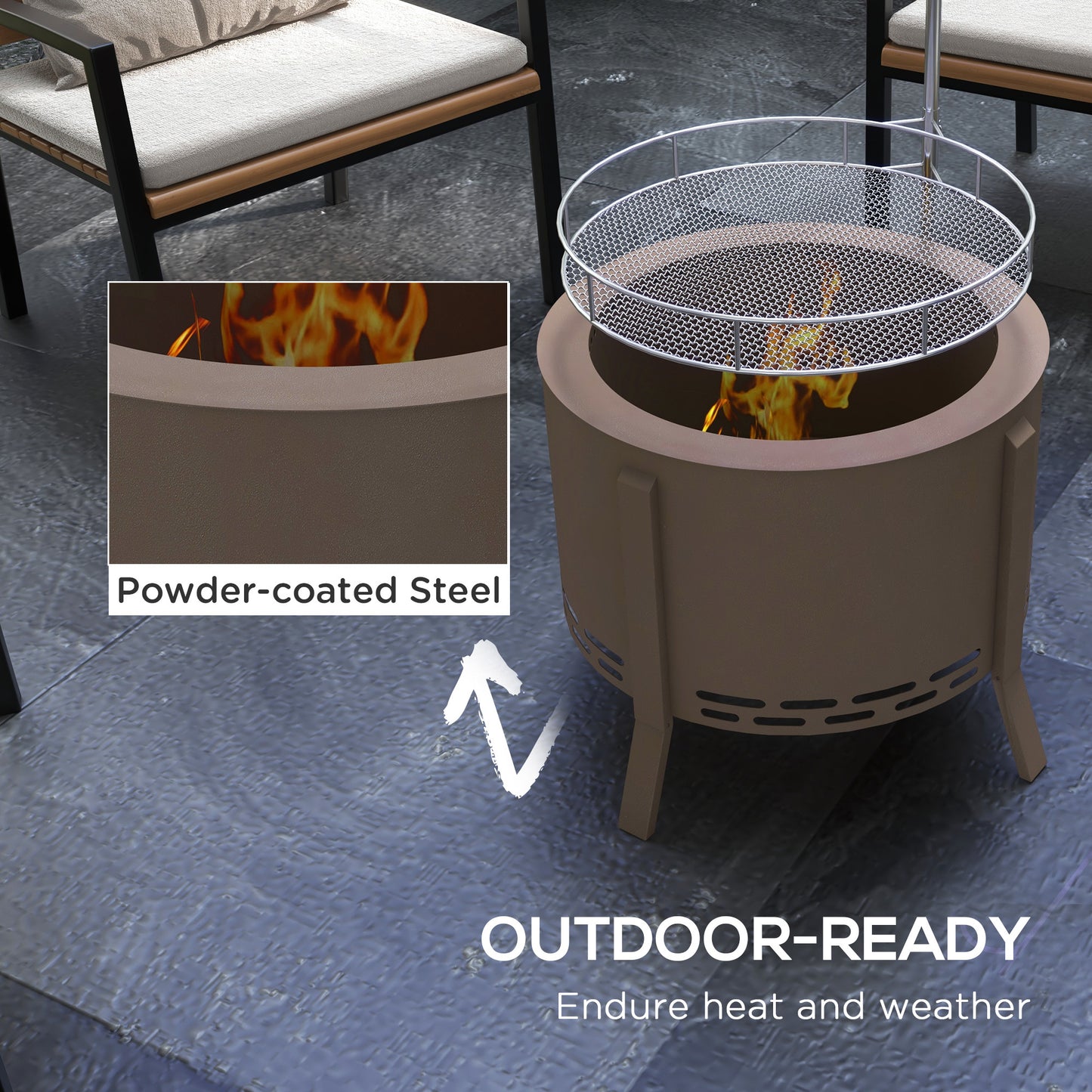 2-in-1 Smokeless Fire Pit and BBQ Grill (19" Dia x 16.5" H), Brown